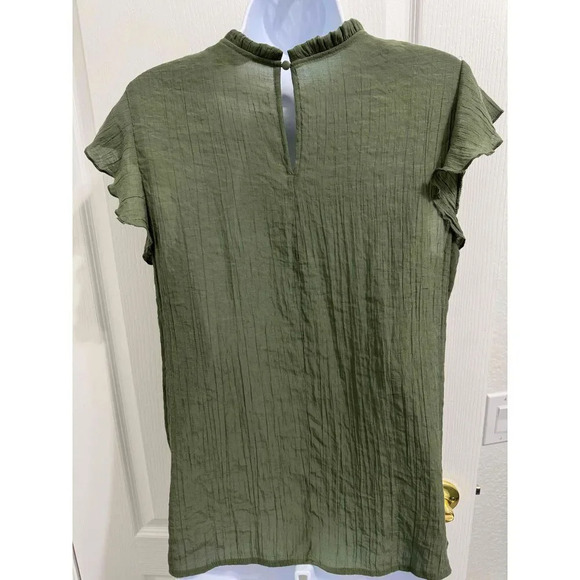 Nanette Lepore Green Pleated Ruffled Short Sleeve Blouse Womens Size Medium - Picture 4 of 8